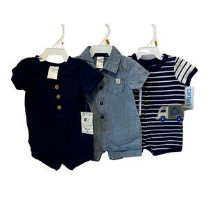 Baby Boy Summer Rompers Bundle of 3 Carters & Okie Dokie Newborn NWT